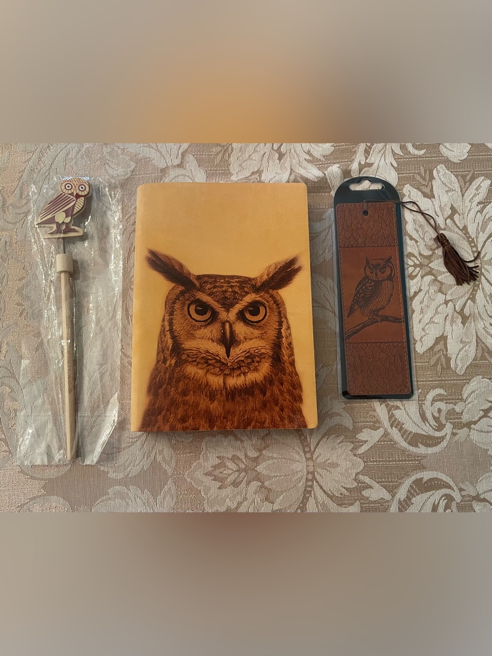 Brown Owl Leather Journal, Bookmark & Pencil